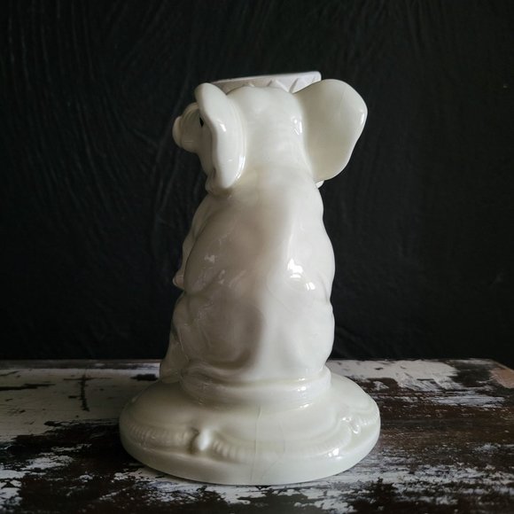 Vintage QQ Ceramic White Elephant Holding Barrel with Trunk, Elephant FIgurine - Picture 4 of 8